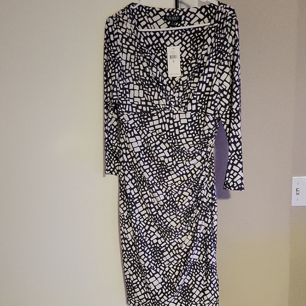 Elegant Grey and White Patterned Ralph Lauren Dress